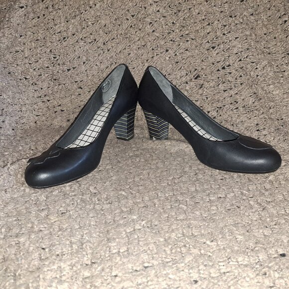 CAMPER TWINS-X & O-Black Leather-Blue/Grey Stripe Heels-Size 41-Excellent - Picture 4 of 8